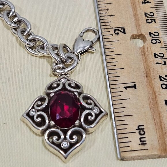 Brighton Alcazar Blaze Red Crystal Silver Plated Bracelet Lobster Claw Closure - Picture 13 of 14